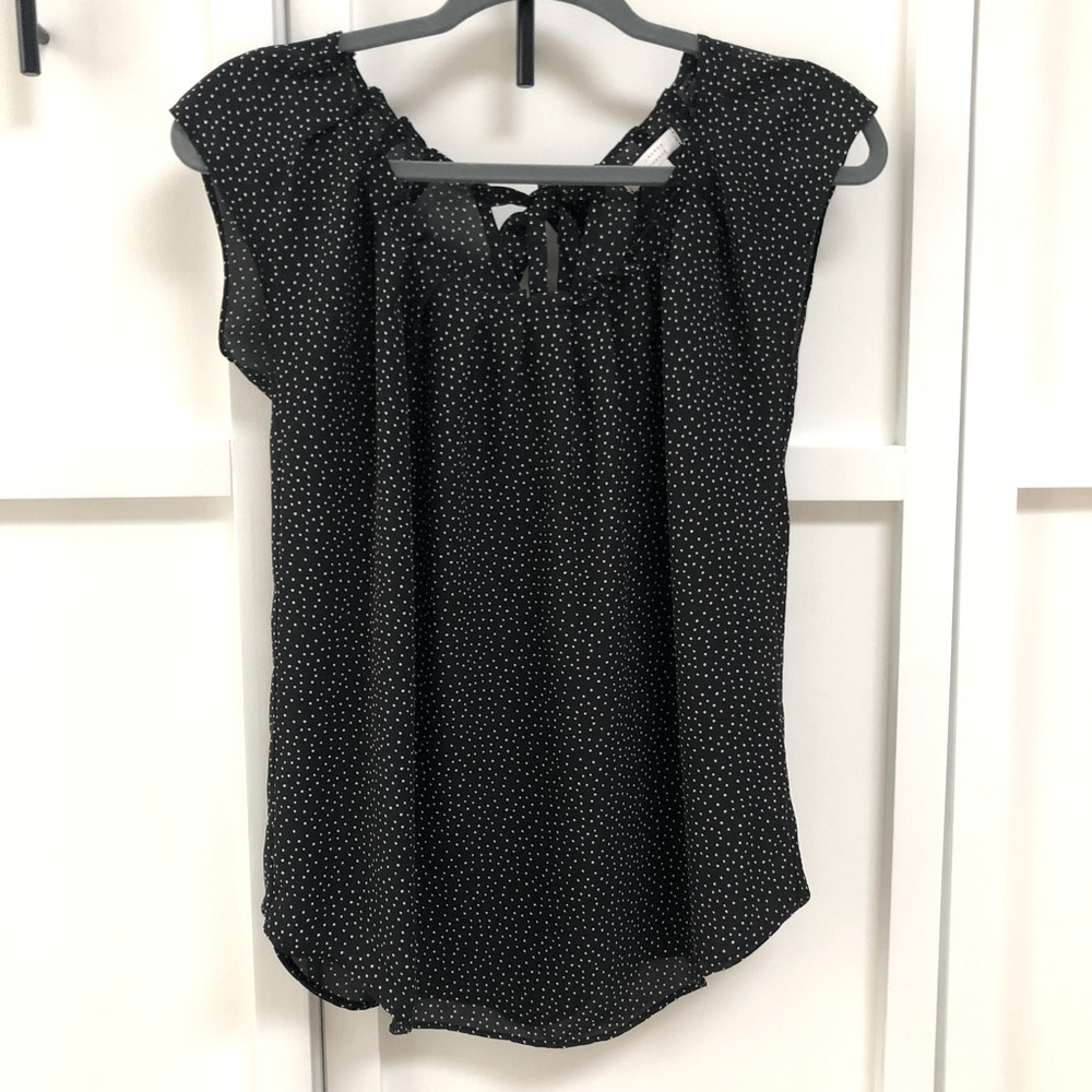 Black and White Polka Dot Blouse with Bow Detail